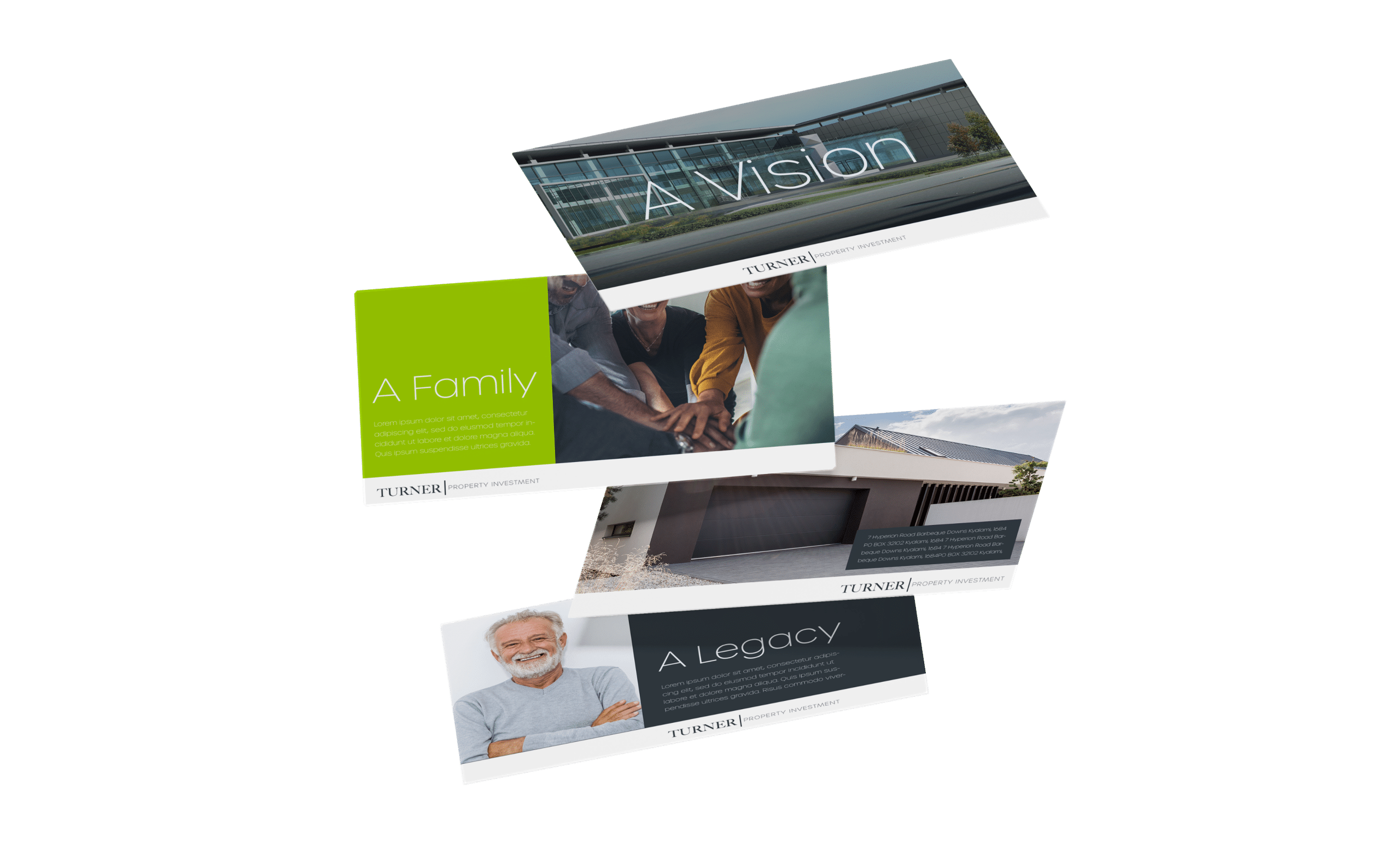 Company presentation slides with photography and a green accent colour.