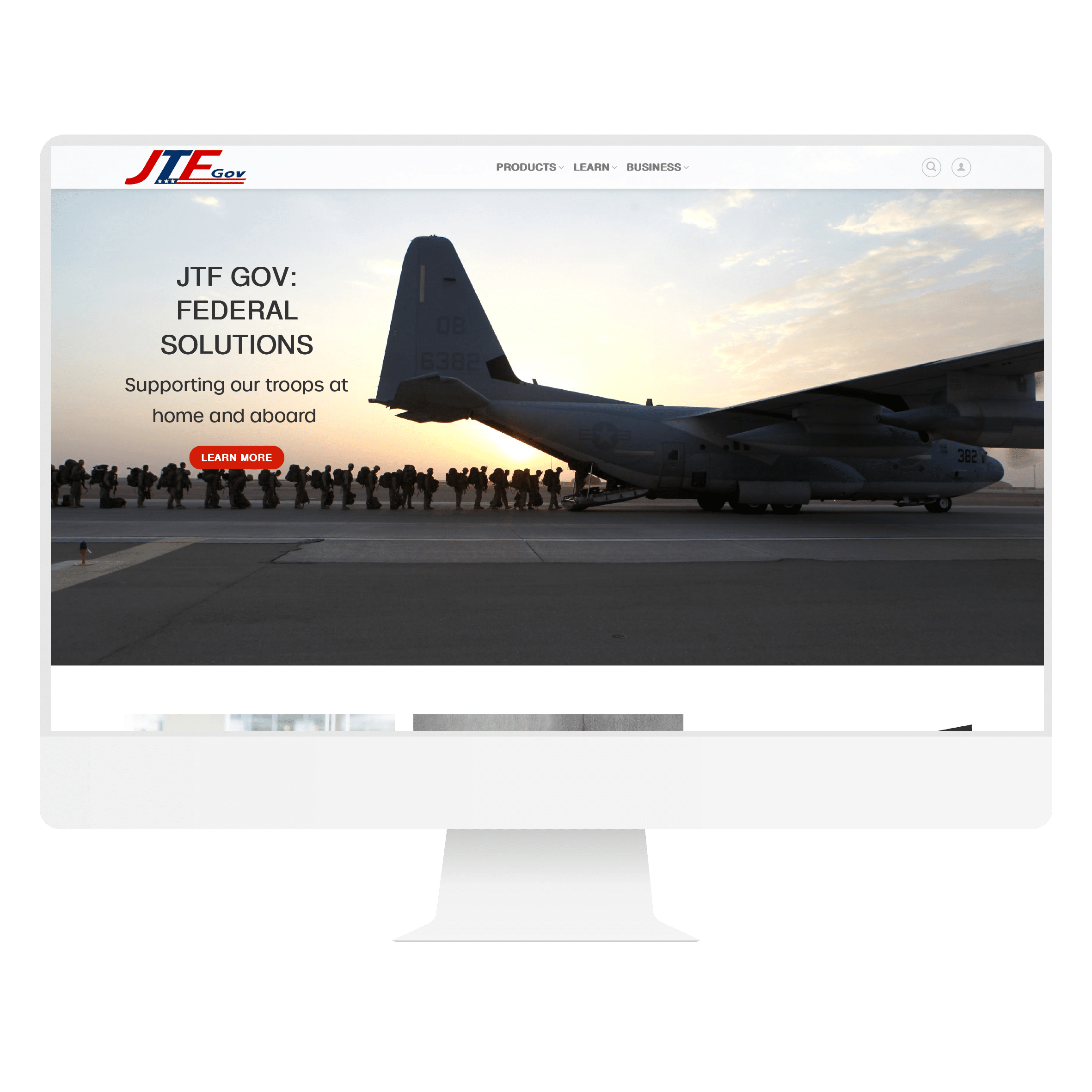 Aviation website design displayed on a desktop computer.