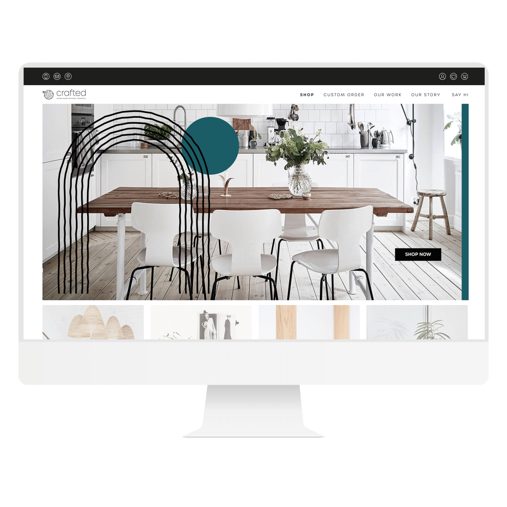 Crafted furniture e-commerce website displayed in a complete iMac mockup