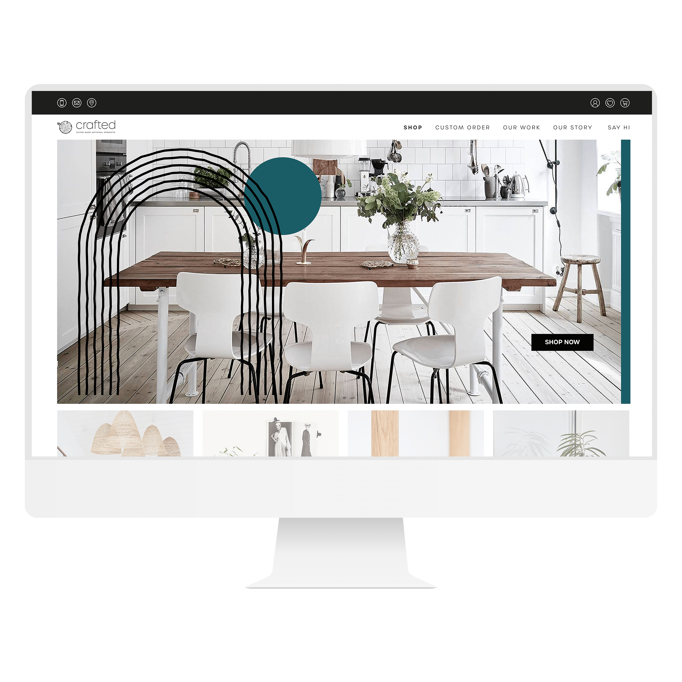 Crafted furniture e-commerce website displayed in a complete iMac mockup