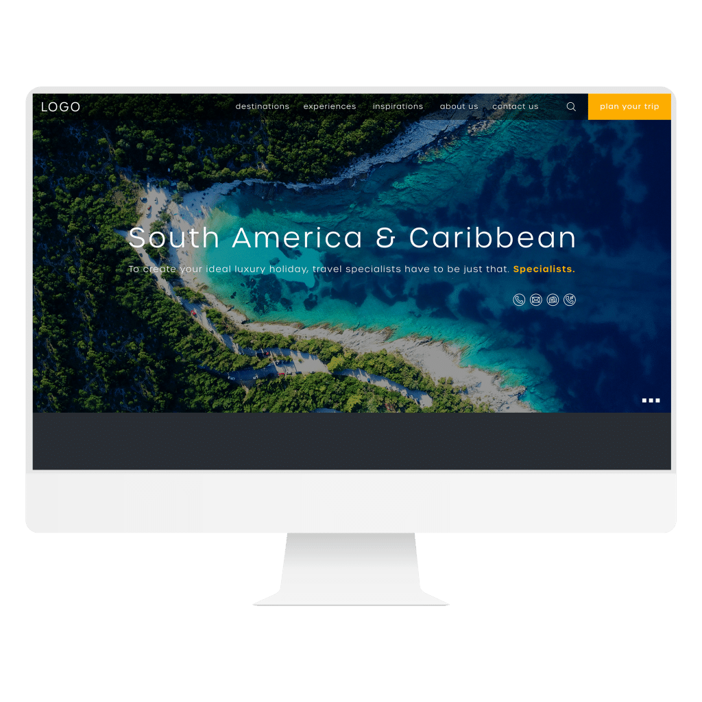 Travel website design displayed on a desktop computer.