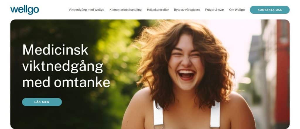 Wellgo healthcare website design with Swedish headings and a rounded photographic hero